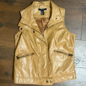 Paper Tee Camel Biker-style Faux Leather Vest